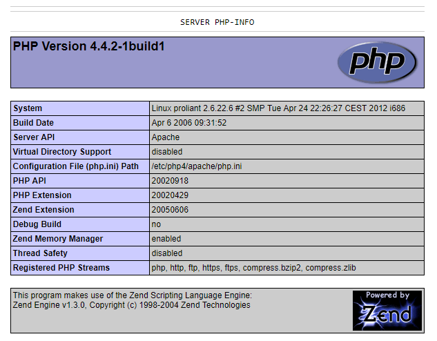 Public phpinfo.php of a page