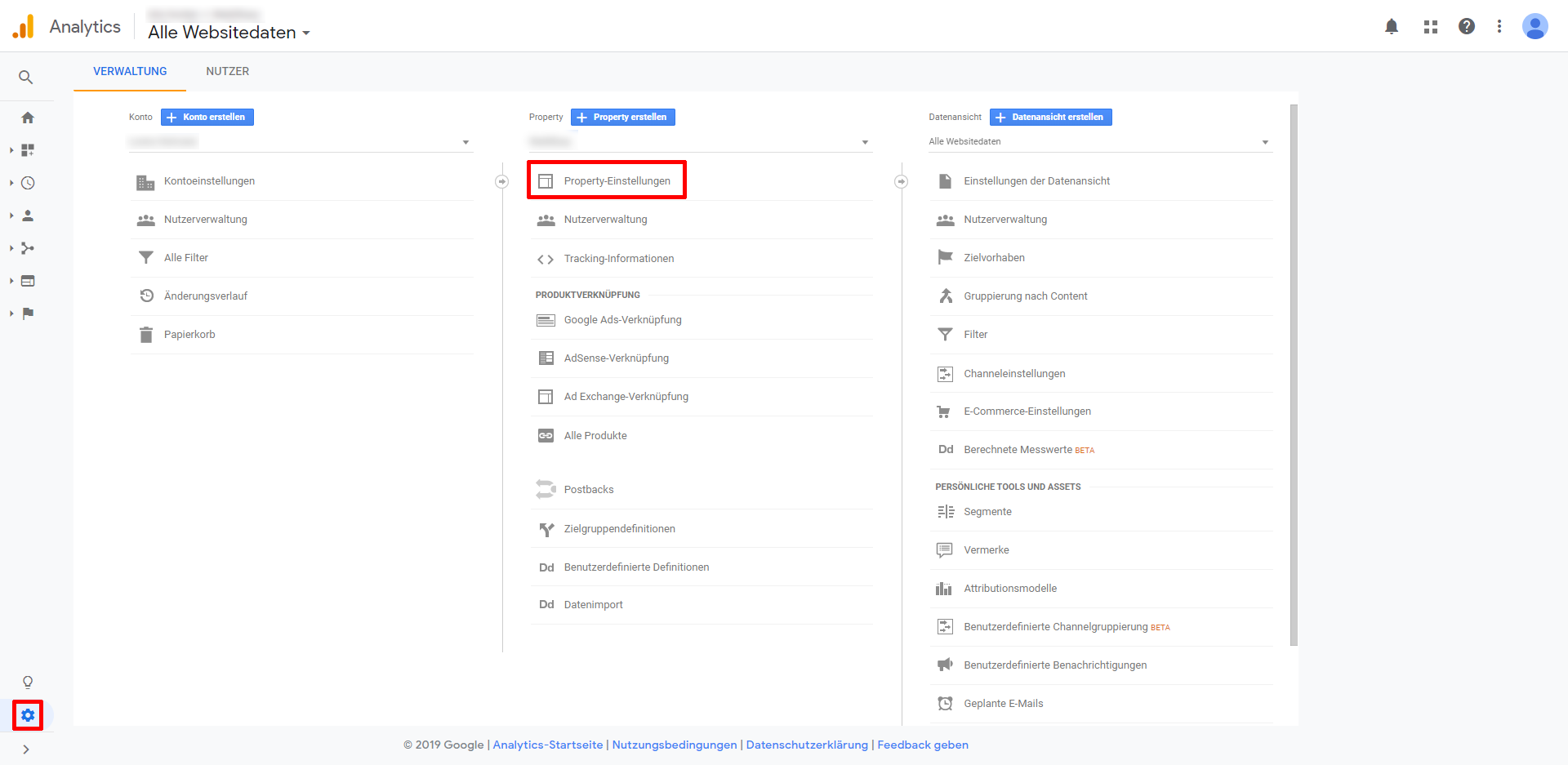 Google Analytics settings