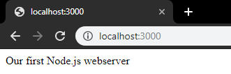 Browser view when calling our Node.js web server application