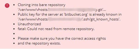 Plesk Fehlermeldung: Klonen eines Repository