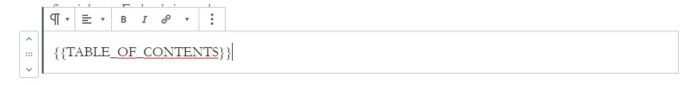 Table of contents selector in the Backend view