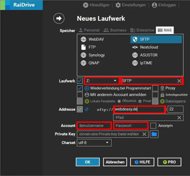 RaiDrive - FTP-Account hinzufügen