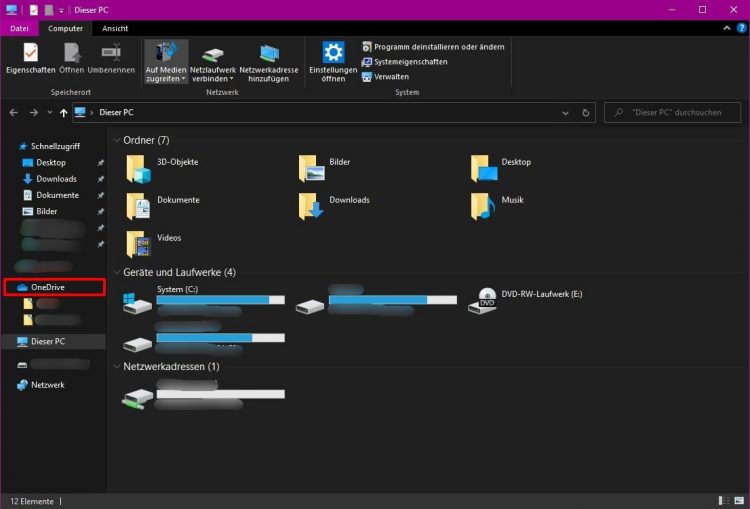 Windows Explorer - OneDrive im linken Menü