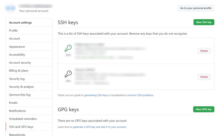 GitHub SSH Keys Settings