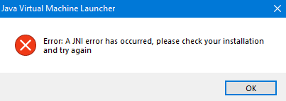 JNI Error Popup