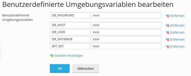 Node.js Umgebungsvariablen in Plesk