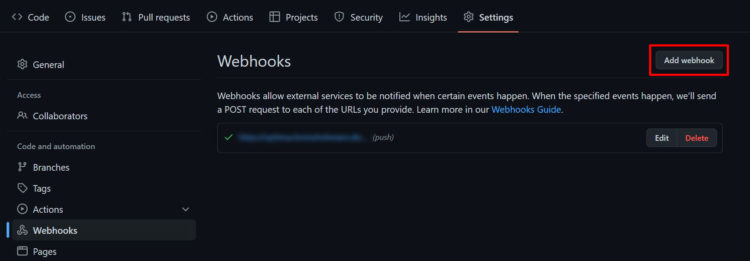 GitHub: Add webhooks