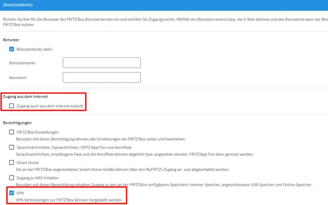 FRITZ!Box VPN-Benutzerkonto erstellen