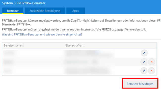 FRITZ!Box VPN-Benutzerübersicht