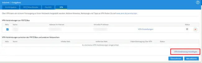 FRITZ!Box: VPN-Verbindung hinzufügen