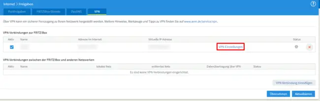 FRITZ!BOX VPN access data