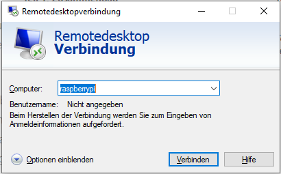 Windows Remote Desktop Verbindung zum Raspberry Pi