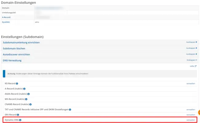 STRATO Domain-Einstellungen: Dynamic DNS aktivieren