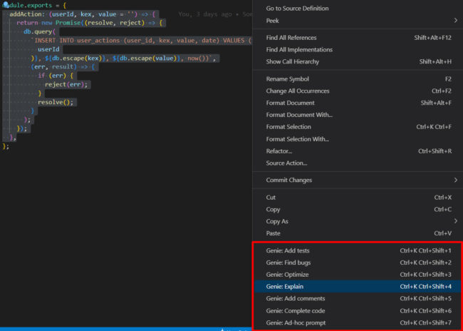 Visual Studio Code: Genie Extension Beispiel