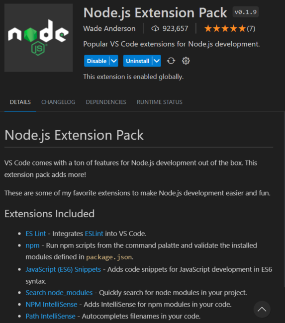 Node.js Extensions Pack