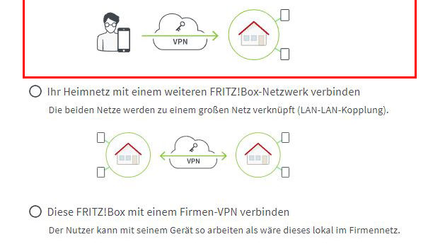 FRITZ!Box VPN Verbindung einrichten: VPN-Art wählen