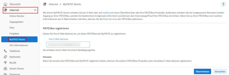 FRITZ!Box: Create MyFRITZ! account