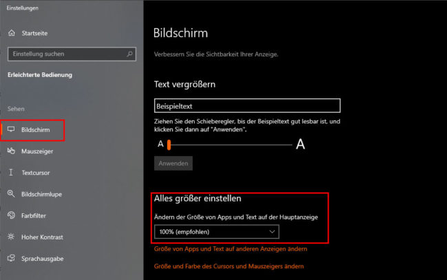 Windows Schriftgröße anpassen